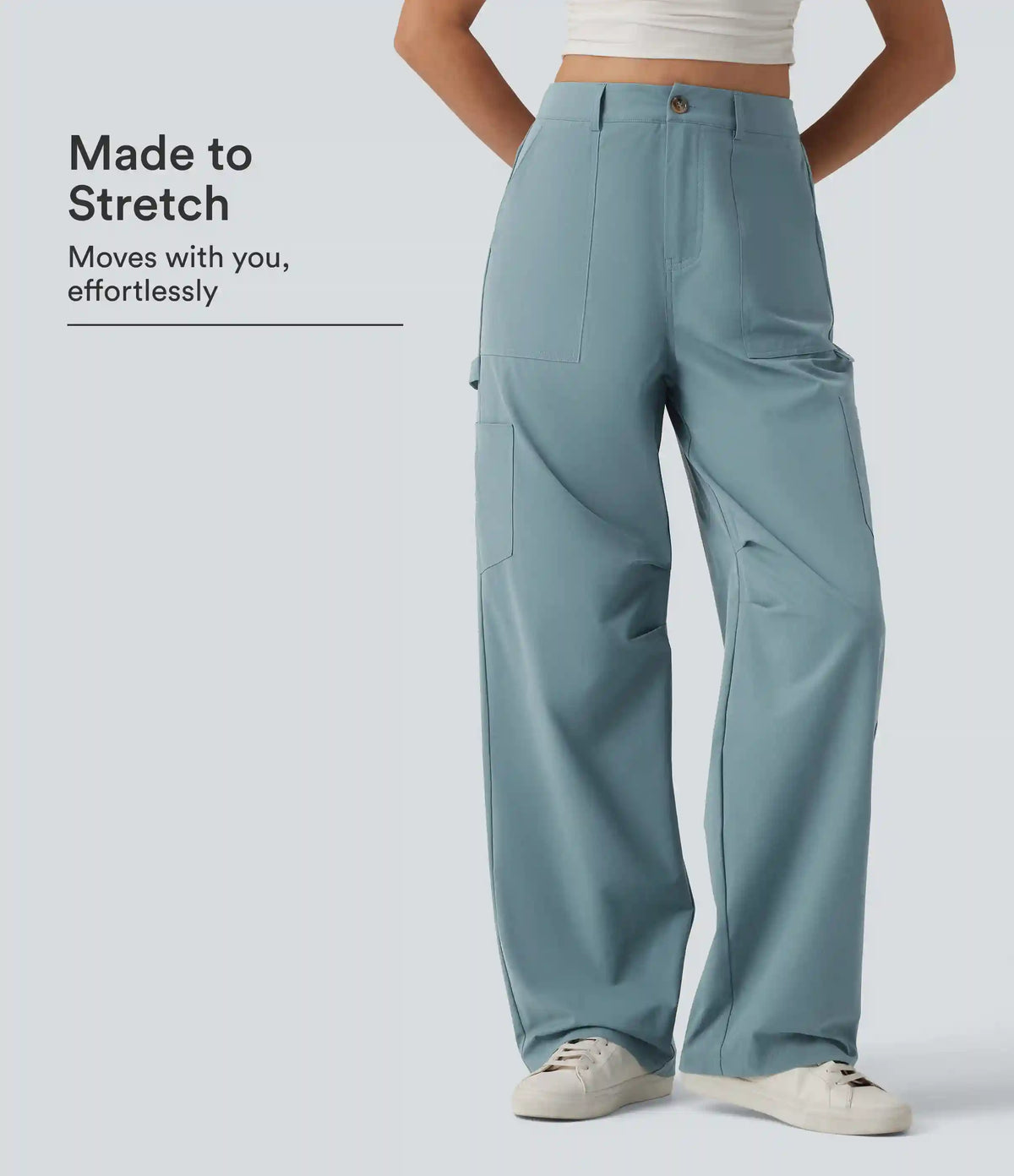 High Waisted Straight Leg Stretchy Poplin Casual Cargo Pants with Pockets