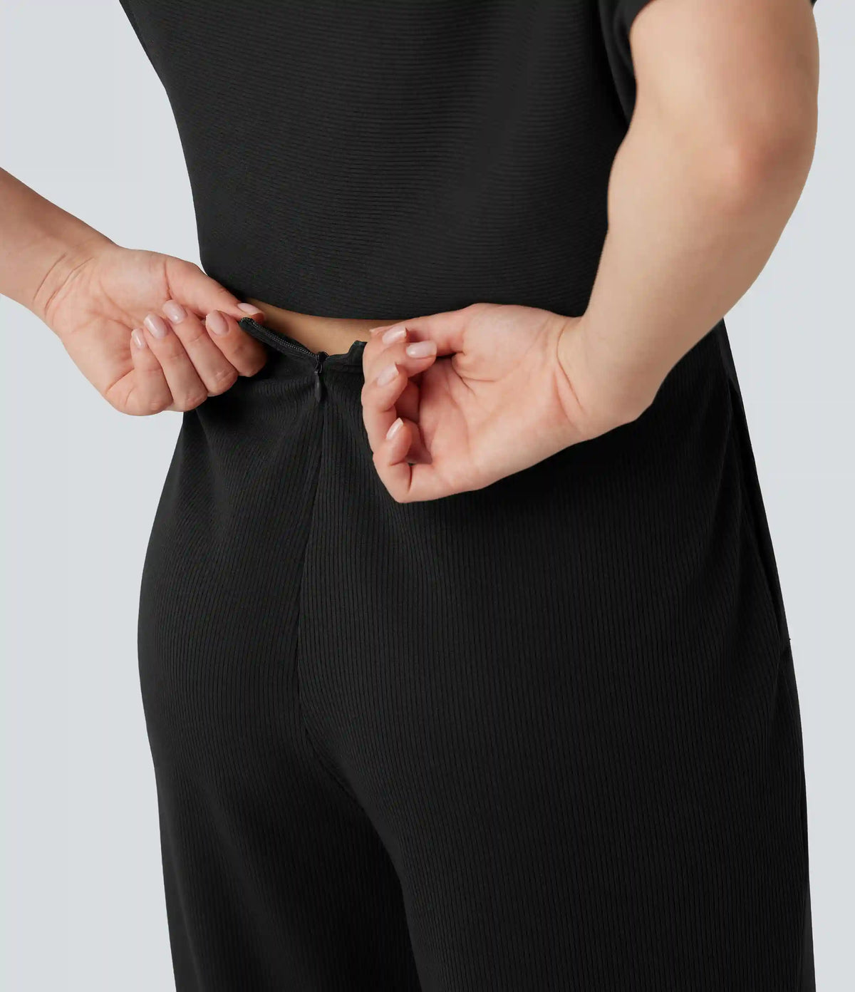 One Shoulder Short Sleeve Asymmetric Casual Jumpsuit with Built-in Bra and Pockets -Easy Peezy Edition