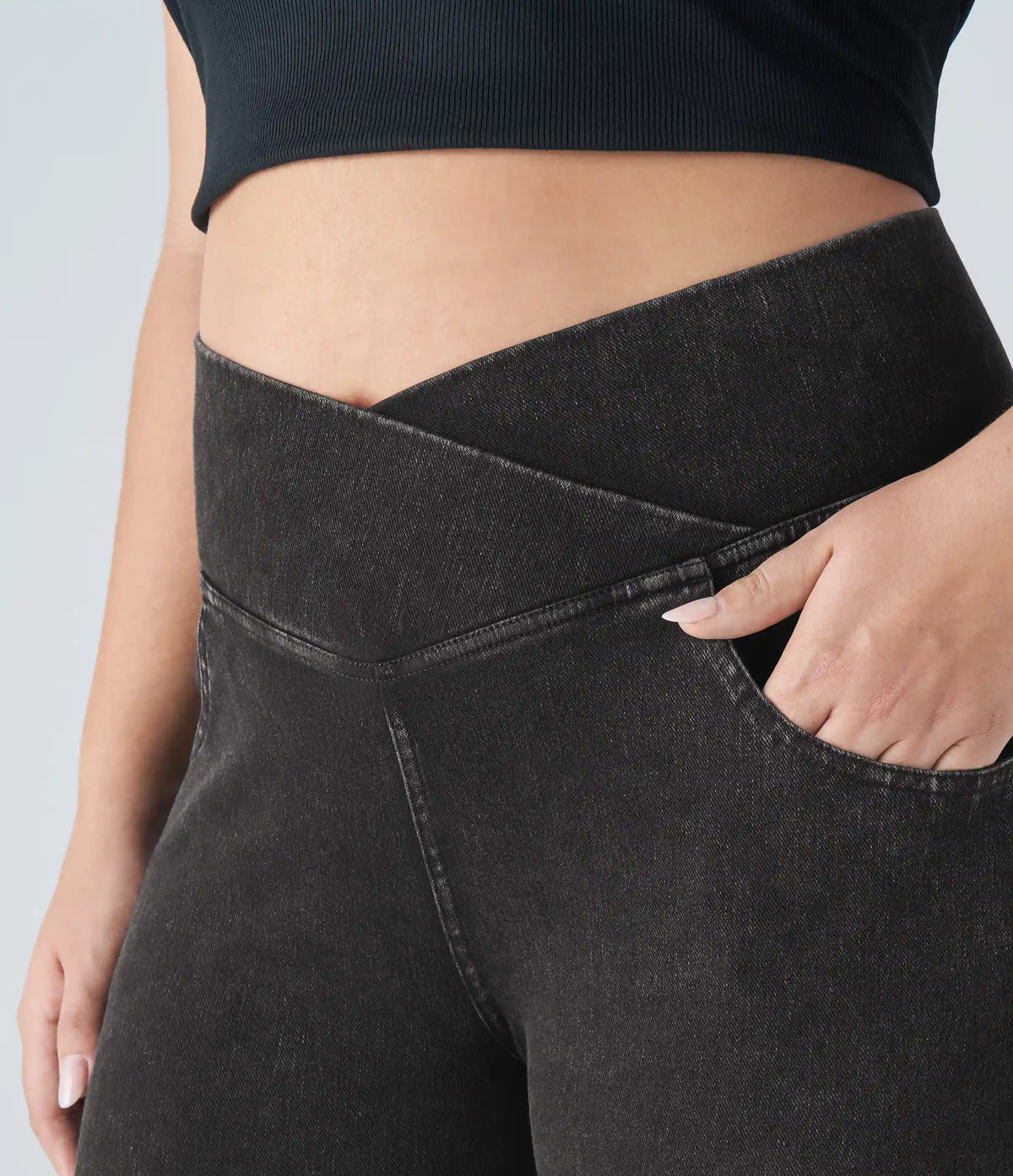 Halara Flex™ High Waisted Crossover Pocket Washed Casual Plus Size Jeans