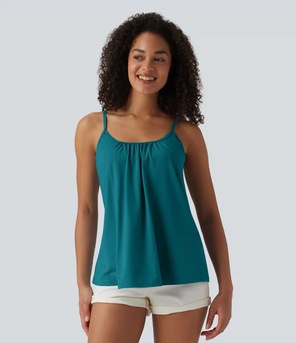 Adjustable Straps Ruched 2-in-1 Built-in Bra Casual Cami Top