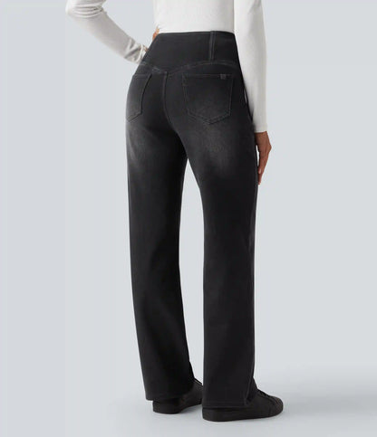 Halara Flex™ Crossover High Waisted Tummy Control Casual Straight Leg Jeans with Pockets