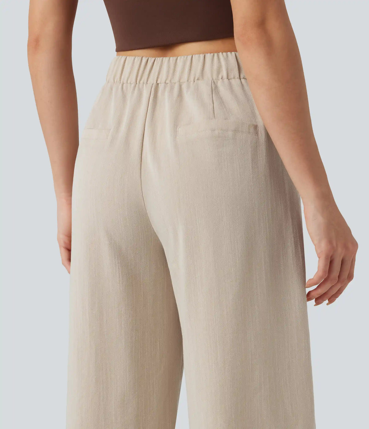 Asymmetric Mid Rise Barrel Leg Work Linen-Feel Pants with Pockets