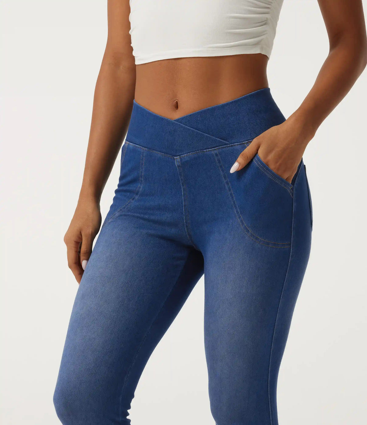 Halara Flex™ High Waisted Crossover Denim Casual Leggings with Pockets