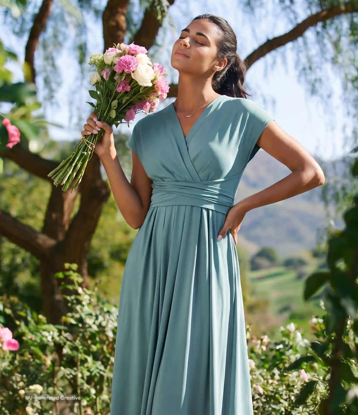Breezeful™ V Neck Short Sleeve Pocket Tie Back Quick Dry Midi Casual Dress-Longer Length