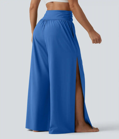 Breezeful™ High Waisted Ruched Split Quick Dry Resort Flowy Pants with Pockets