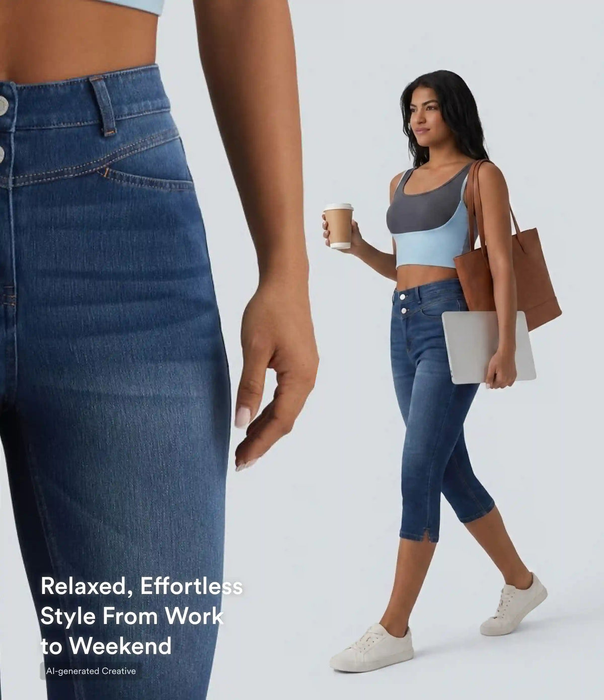 Halara Flex™ High Waisted Split Capri Casual Slim Jeans with Pockets
