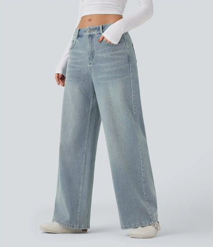 Halara Flex™ Mid Rise Wide Leg Washed Casual Jeans with Pockets