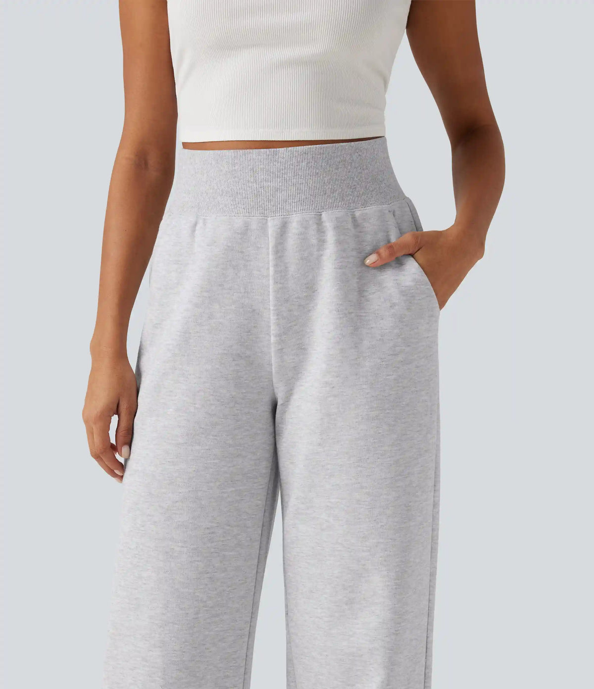 High Waisted Straight Leg Casual Cotton Sweatpants with Pockets