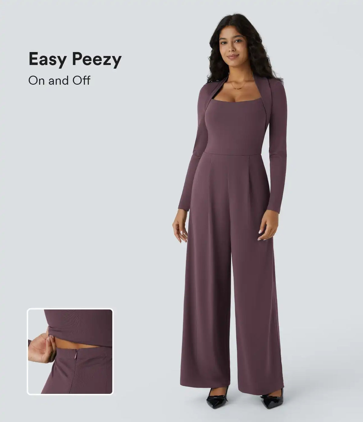 Long Sleeve Pocket Wide Leg Jumpsuit-Easy Peezy