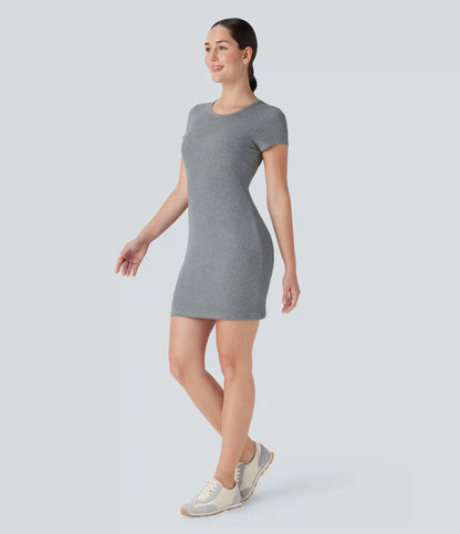 Ribbed Built-in Bra Bodycon Mini Yoga Active Dress