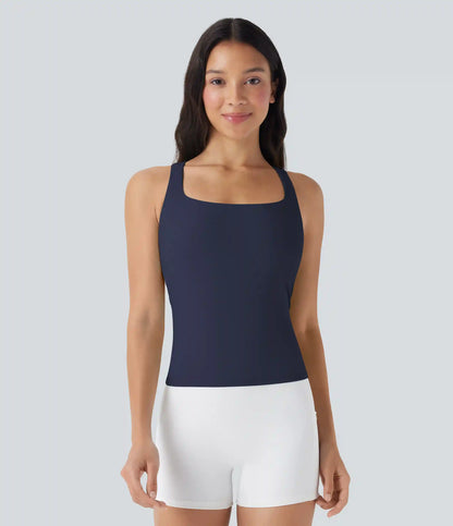 SoftlyZero™ Airy Square Neck Cropped InstantCool Running Tank Top-Longer Length