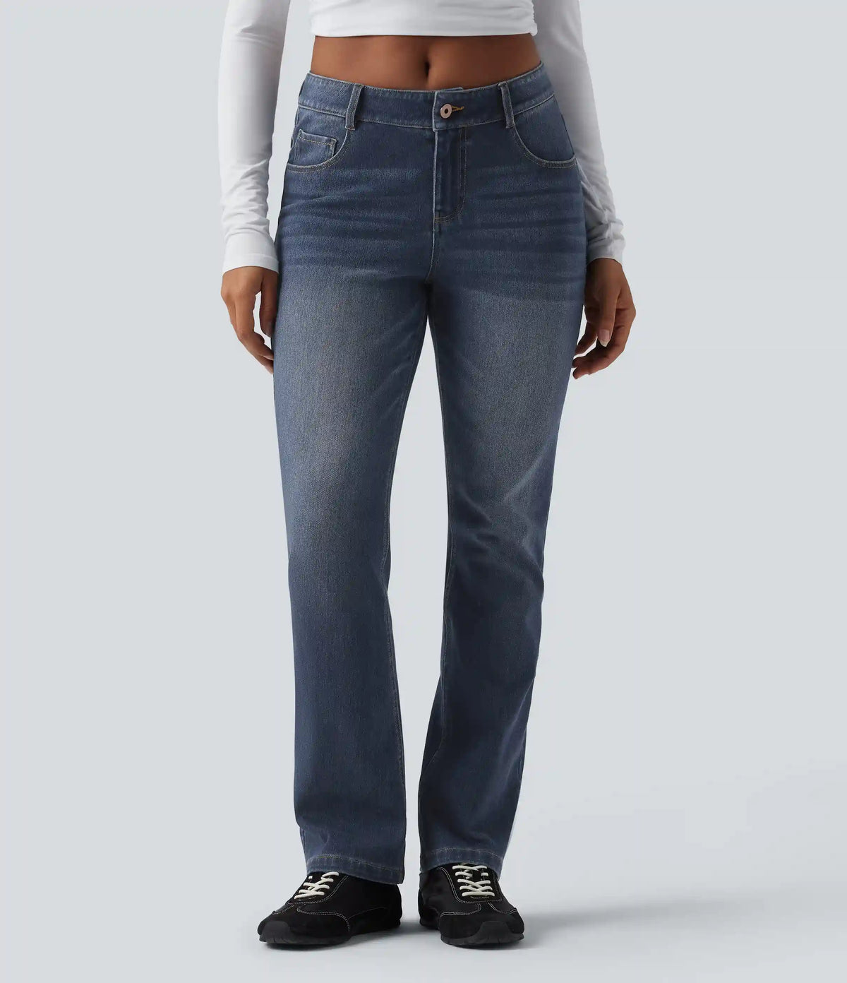 Halara Flex™ Low Rise Zipper Pockets Washed Casual Bootcut Jeans