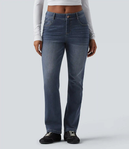 Halara Flex™ Low Rise Zipper Pockets Washed Casual Bootcut Jeans