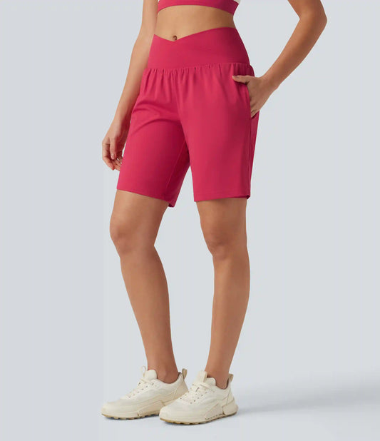 SoftlyZero™ Airy Crossover High Waisted 2-in-1 InstantCool Yoga Shorts 9'' with Pockets