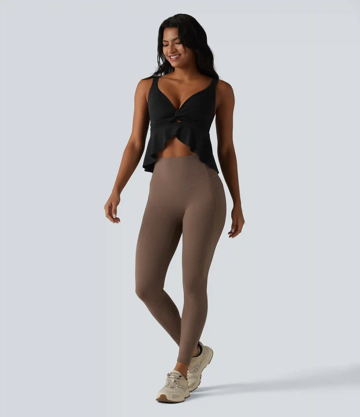 Halara UltraSculpt™ V Neck Push-Up Non-Removable Pad Ruffle Hem Yoga Tank Top