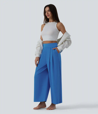 Breezeful™ High Waisted Pleated Ankle Length Quick Dry Yoga Baggy Pants with Pockets
