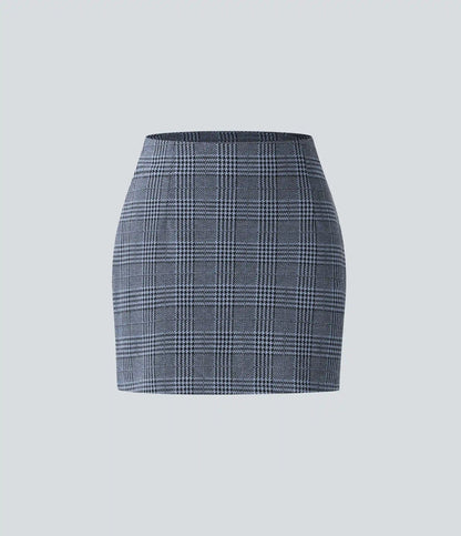 High Waisted 2-in-1 Houndstooth Plaid Mini Work Skirt