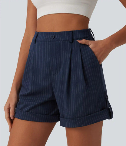 High Waisted Stripe Casual Shorts 5'' with Pockets