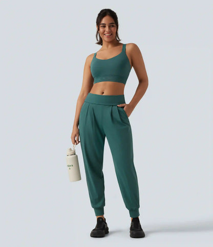 Mid Rise Running Joggers with Pockets