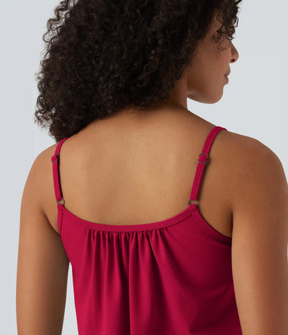 Adjustable Straps Ruched 2-in-1 Built-in Bra Casual Cami Top