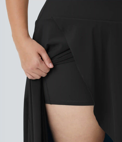 Breezeful™ High Waisted High Low Ruffle 2-in-1 Flowy Midi Quick Dry Casual Plus Size Skirt