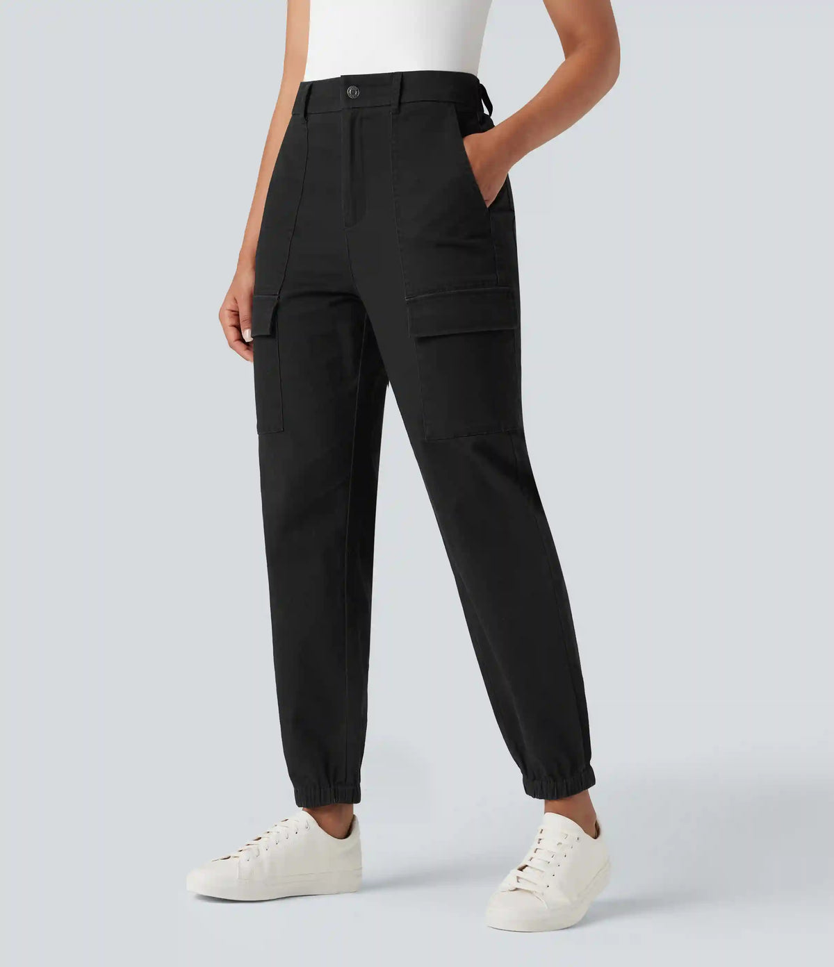 High-waisted Casual Chino Cotton Cargo Joggers with Pockets