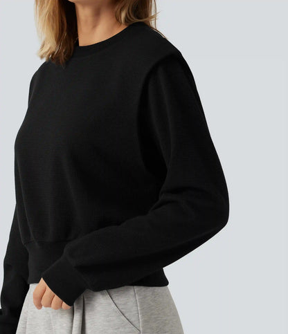Round Neck Long Sleeve Waffle Casual Sweatshirt