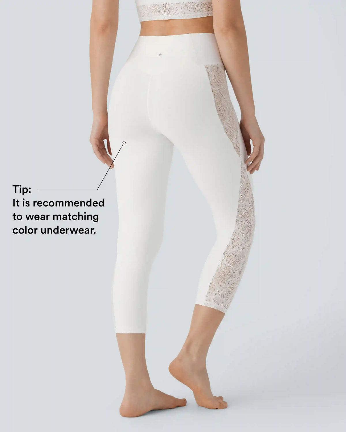 SoftlyZero™ High Waisted Crossover Contrast Lace Capri Yoga Leggings