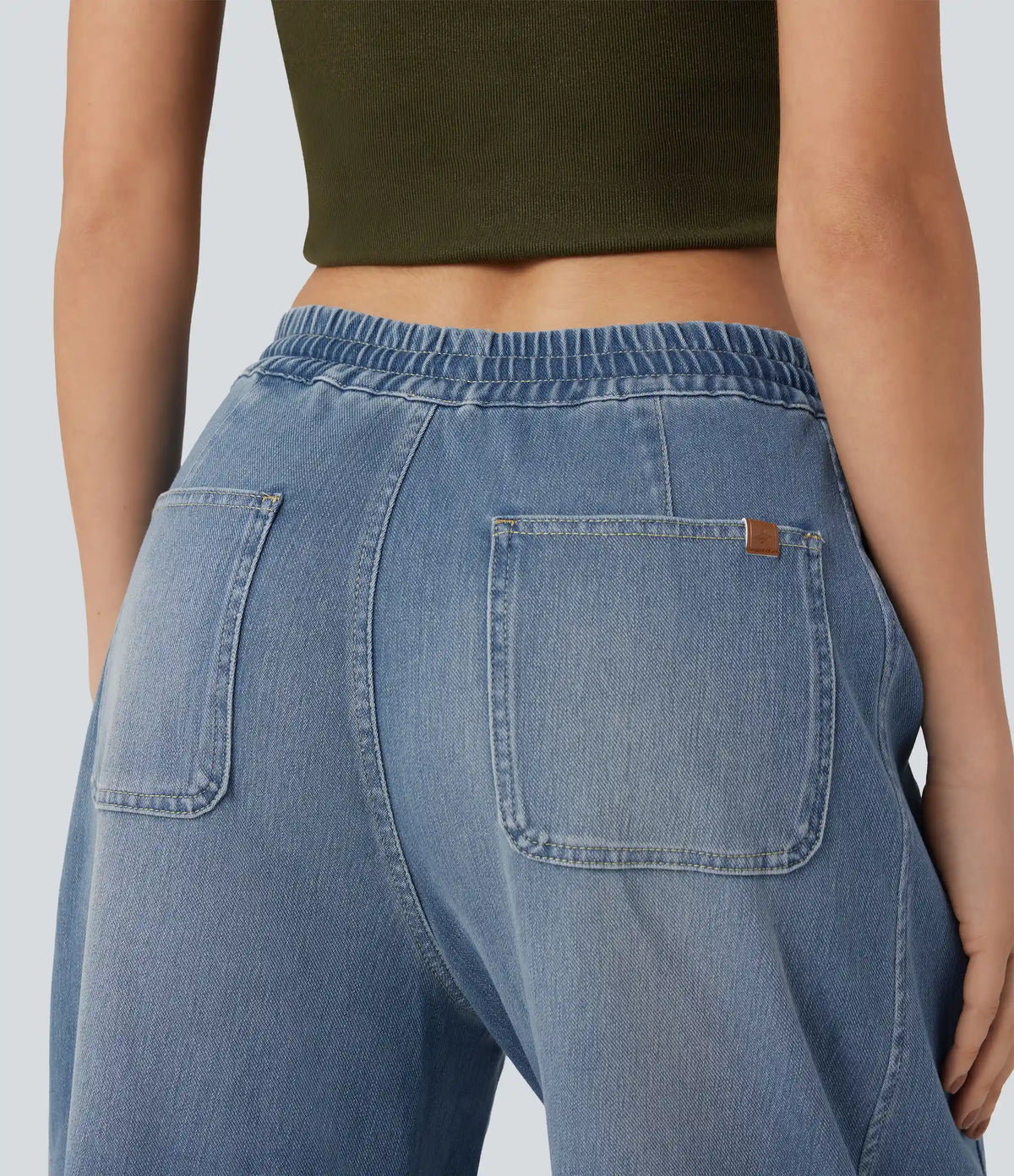 Halara Flex™ Mid Rise Drawstring Barrel Leg Washed Casual Baggy Sweatpants Jeans with Pockets