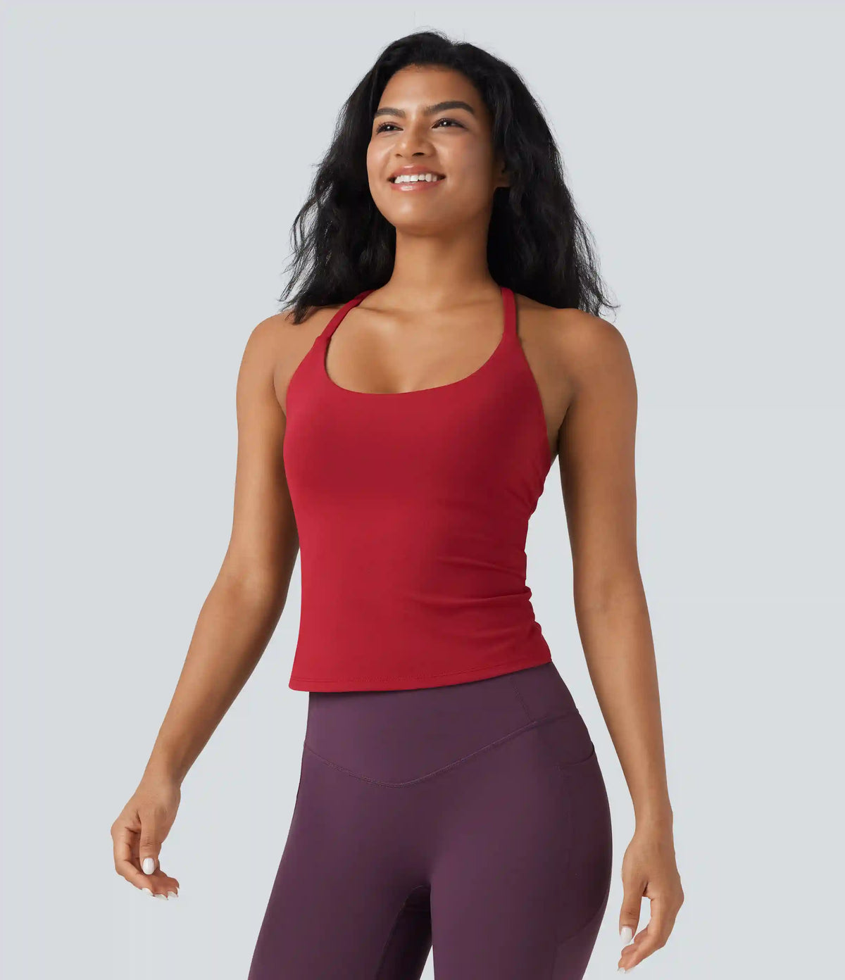 Scoop Neck Crisscross Back Crossover Hem Yoga Cami Top