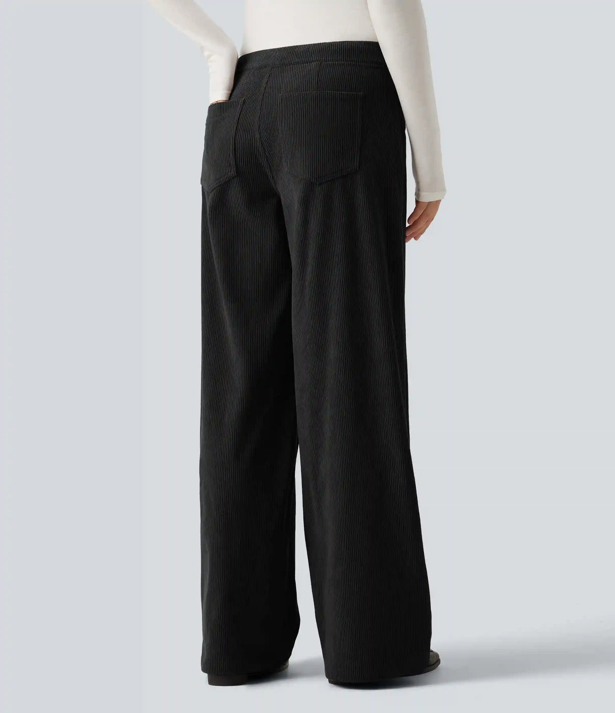 Mid Rise Wide Leg Corduroy Casual Pants with Front Pockets