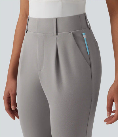 High Waisted Tapered Crepe Golf Pants with Pockets