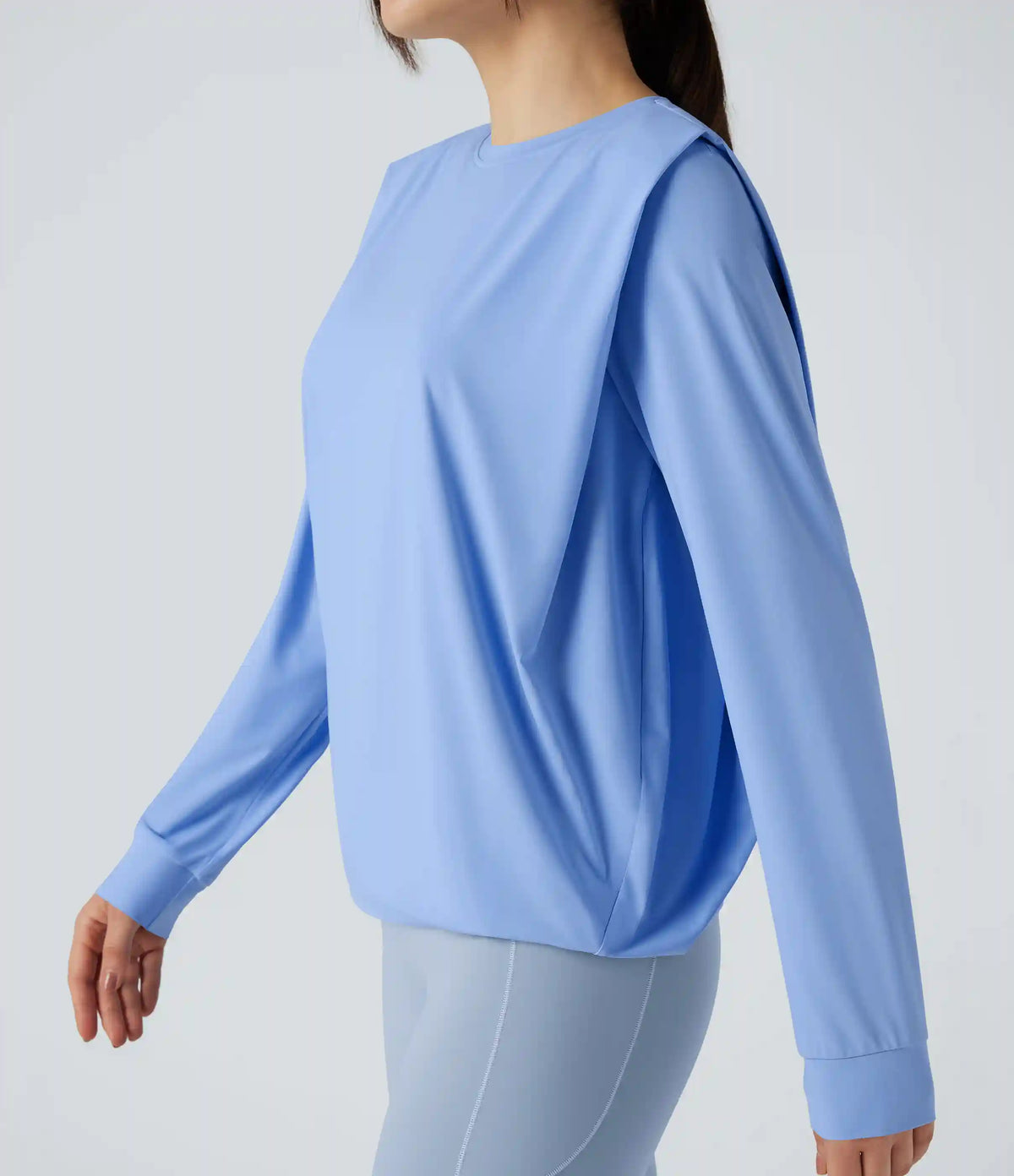 Round Neck Long Sleeve Ruched Yoga Sports Top-UPF50+