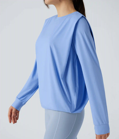 Round Neck Long Sleeve Ruched Yoga Sports Top-UPF50+