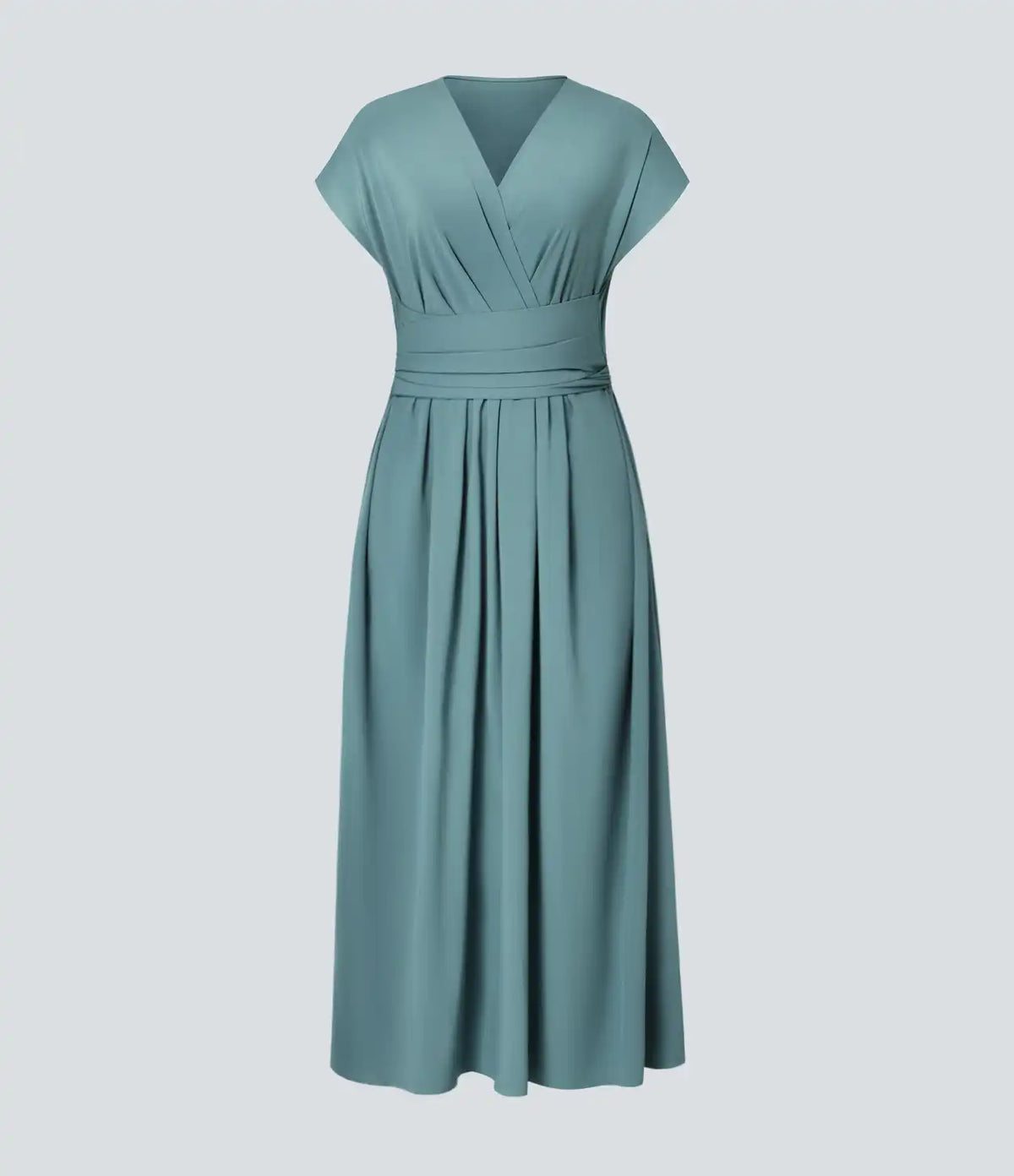 Breezeful™ V Neck Short Sleeve Pocket Tie Back Quick Dry Midi Casual Dress-Longer Length