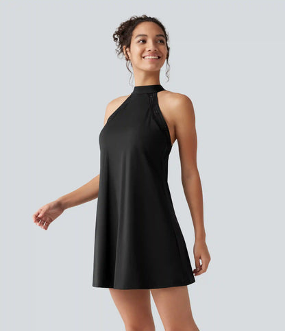 SoftlyZero™ Airy Tie Back Built-in Bra 2-in-1 InstantCool Mini Yoga Active Dress with Pocket-Longer Length