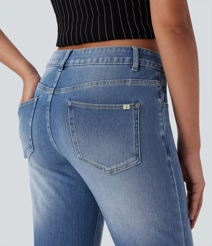 Halara Flex™ Low Rise Zipper Pockets Straight Leg Washed Casual Jeans