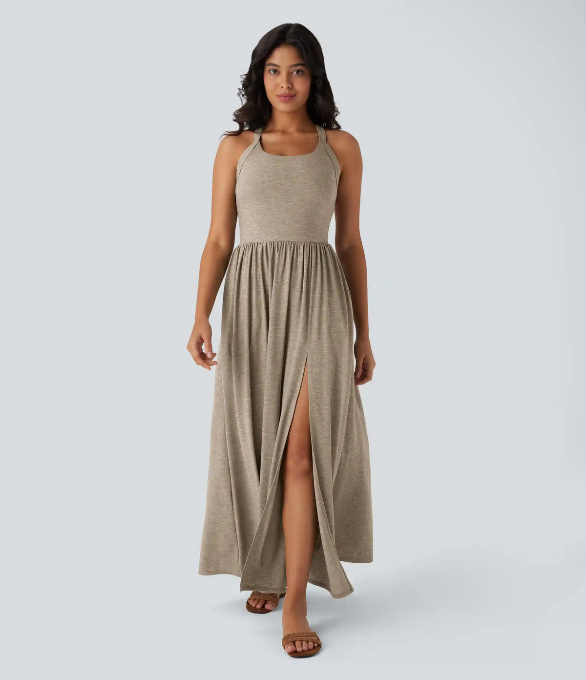 Twisted Backless Split Flowy Maxi Resort Dress with Pockets