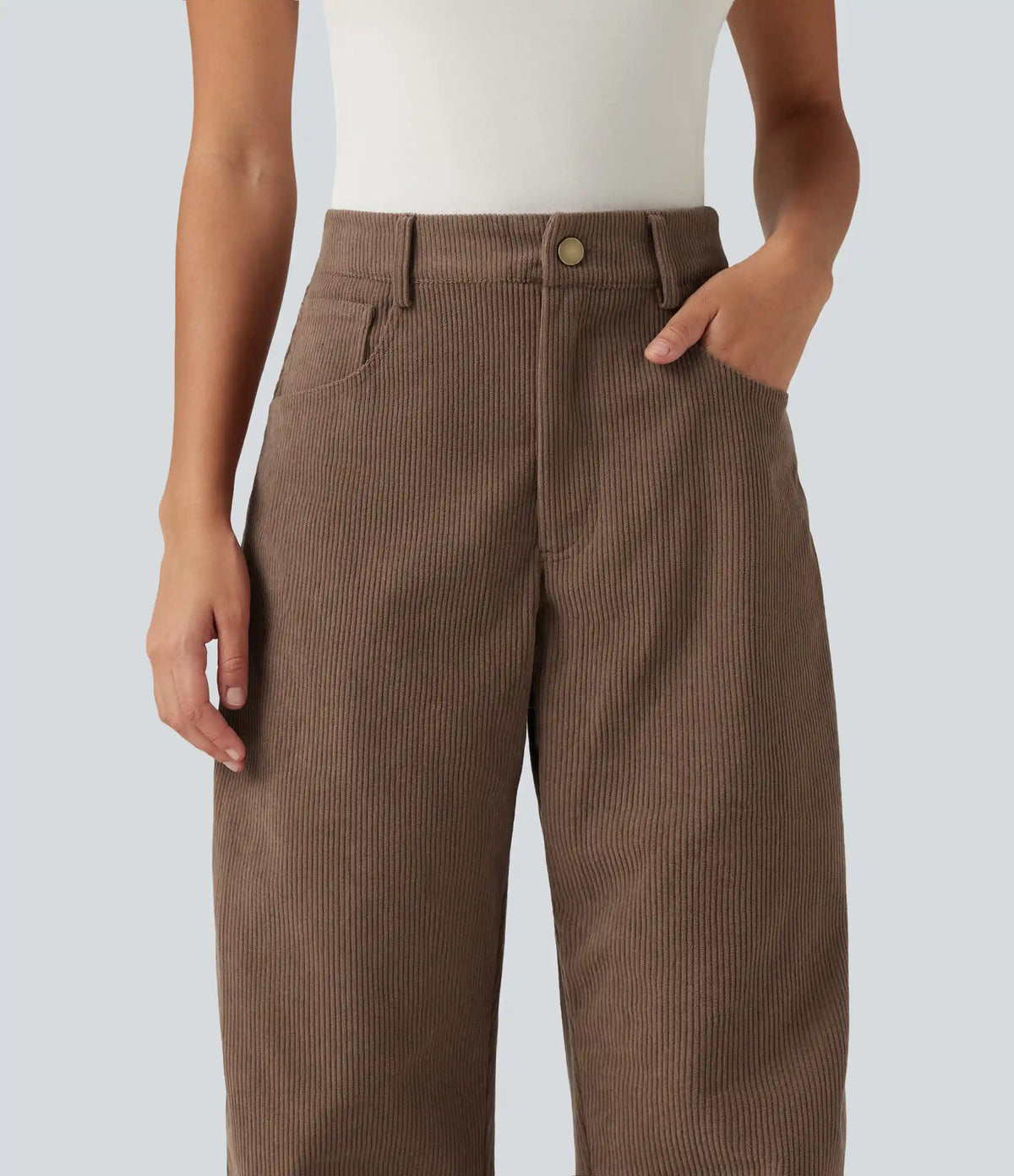 High Waisted Barrel Leg Corduroy Casual Pants with Pockets