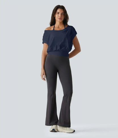 Off Shoulder Short Sleeve Oversize InstantCool Quick Dry Yoga Sports Top