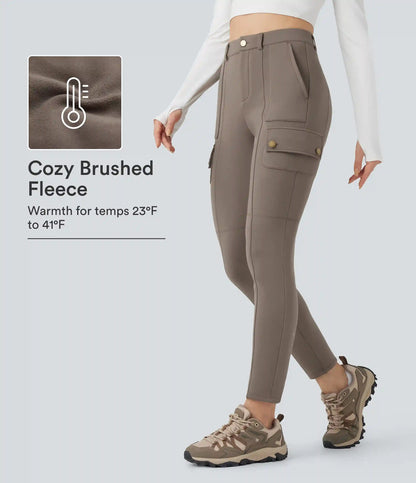 High Waisted Skinny Fleece Hiking Cargo Pants with Pockets