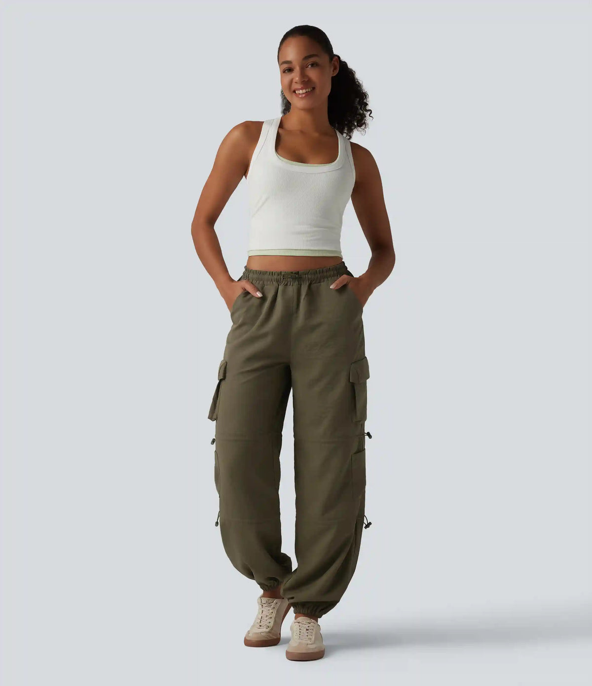 Mid Rise Adjustable Drawcord Casual Cargo Joggers with Pockets