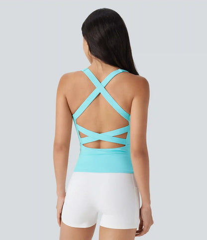 SoftlyZero™ Airy Square Neck Cropped InstantCool Running Tank Top-Longer Length