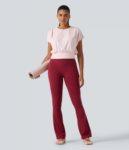 SoftlyZero™ Plush Round Neck Short Sleeve Ruched Boxy Yoga Sports Top