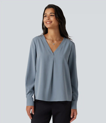 Wrinkle Recovery V Neck Long Sleeve Work Blouse