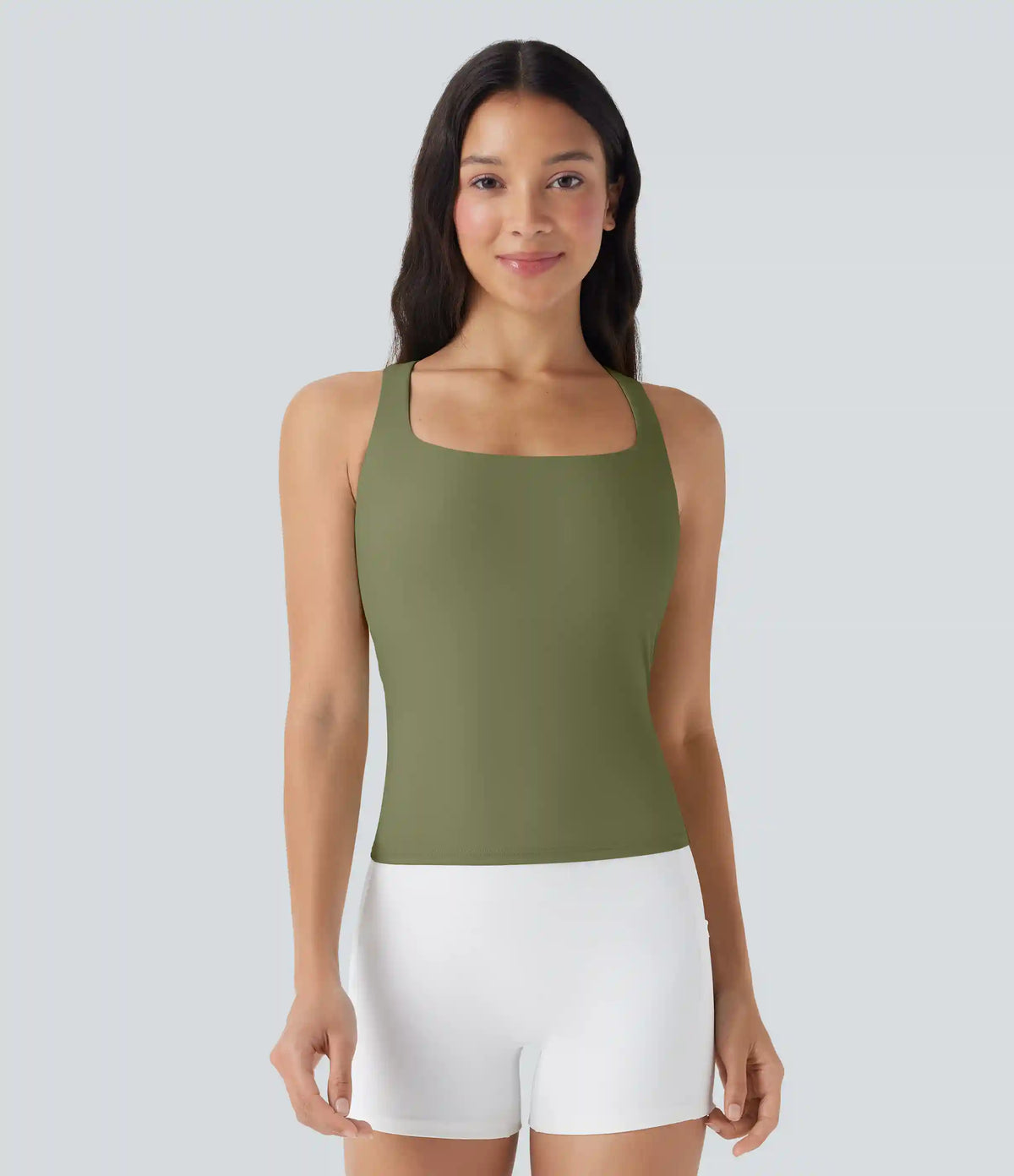 SoftlyZero™ Airy Square Neck Cropped InstantCool Running Tank Top-Longer Length