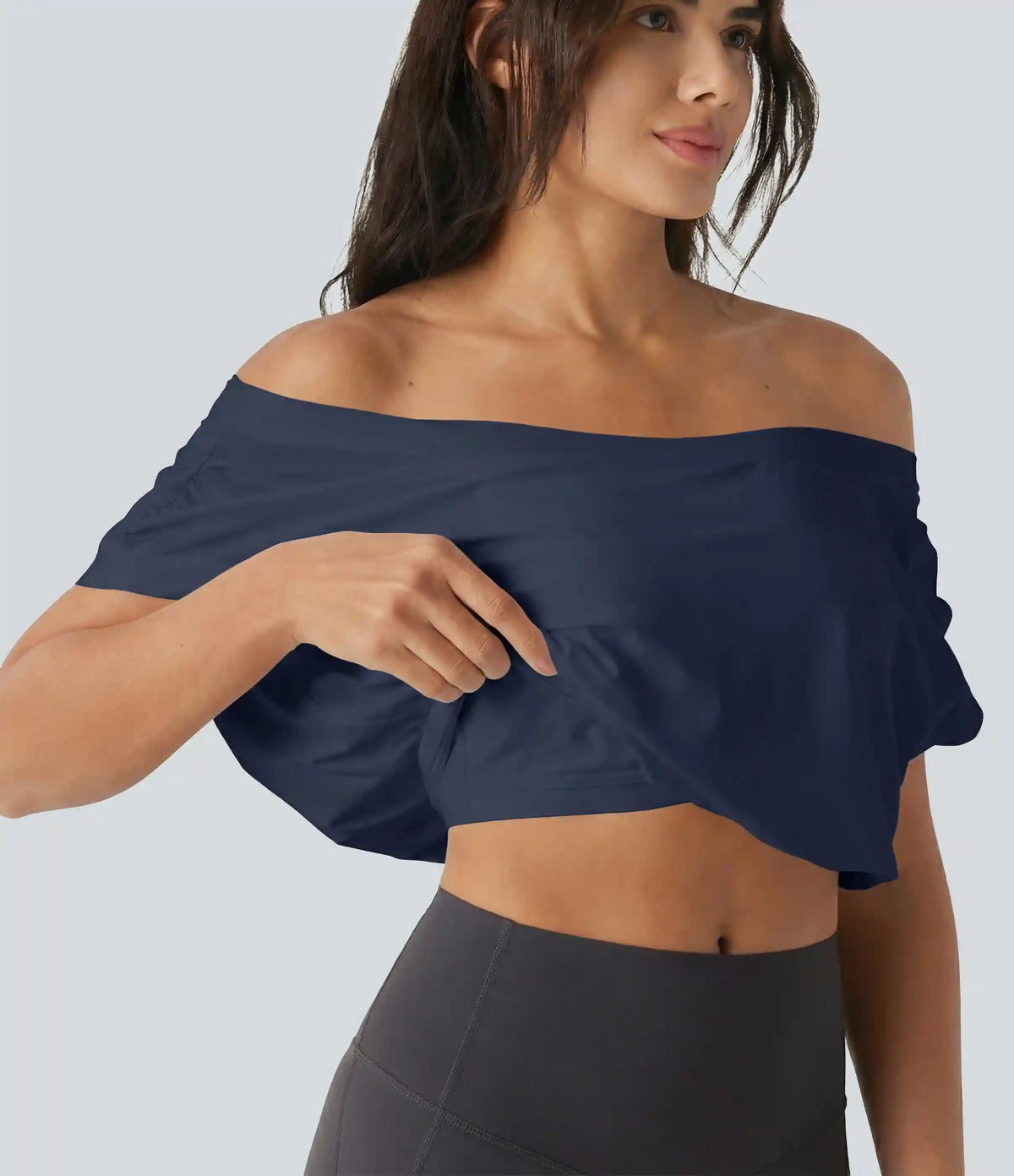 Off Shoulder Short Sleeve Oversize InstantCool Quick Dry Yoga Sports Top
