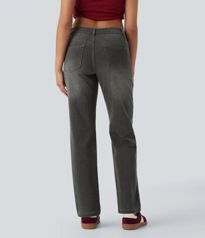 Halara Flex™ Low Rise Zipper Pockets Straight Leg Washed Casual Jeans