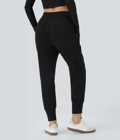 High Waisted Foldover Pocket Harem Fleece Casual Cargo Joggers
