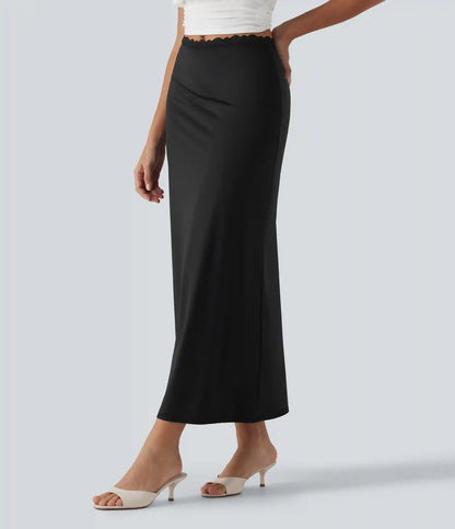 Mid Rise Contrast Lace Stretchy Satin-Like InstantCool Maxi Party Pencil Skirt